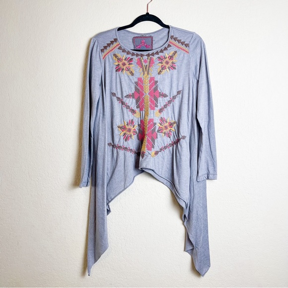 Johnny Was Embroidered Long Sleeve Shirt Grey Size Small - Picture 1 of 5